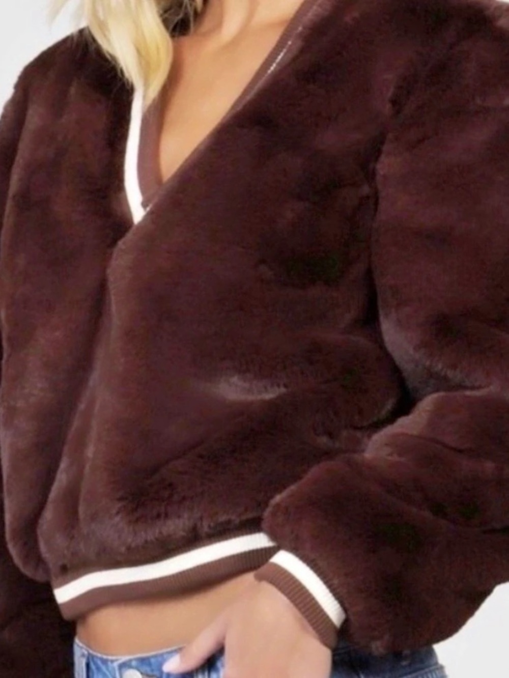 some days lovin Brown Faux Fur Varsity Jacket